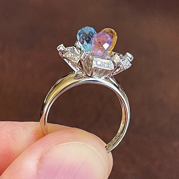 $4950 / NEW / Sonia Bitton Diamond & Gemstone 3D Flower 14K Ring - Picture 5 of 7